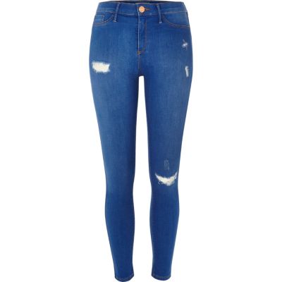 Bright blue ripped Molly jeggings